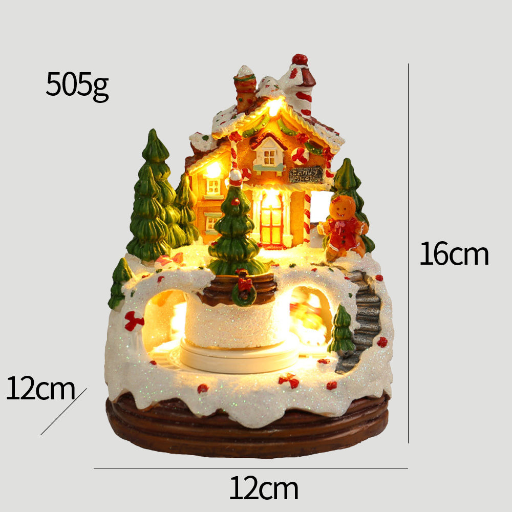 Warm Village House Resin Christmas Lightings With Music Box And Motorized Train