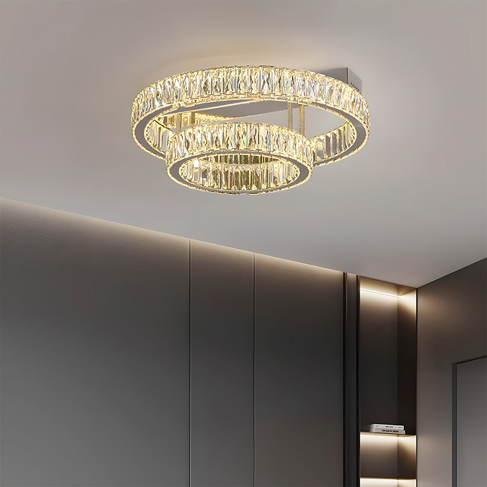 Modern Luxury Stainless Steel K9 Crystal Round Ceiling Lights for Living Room