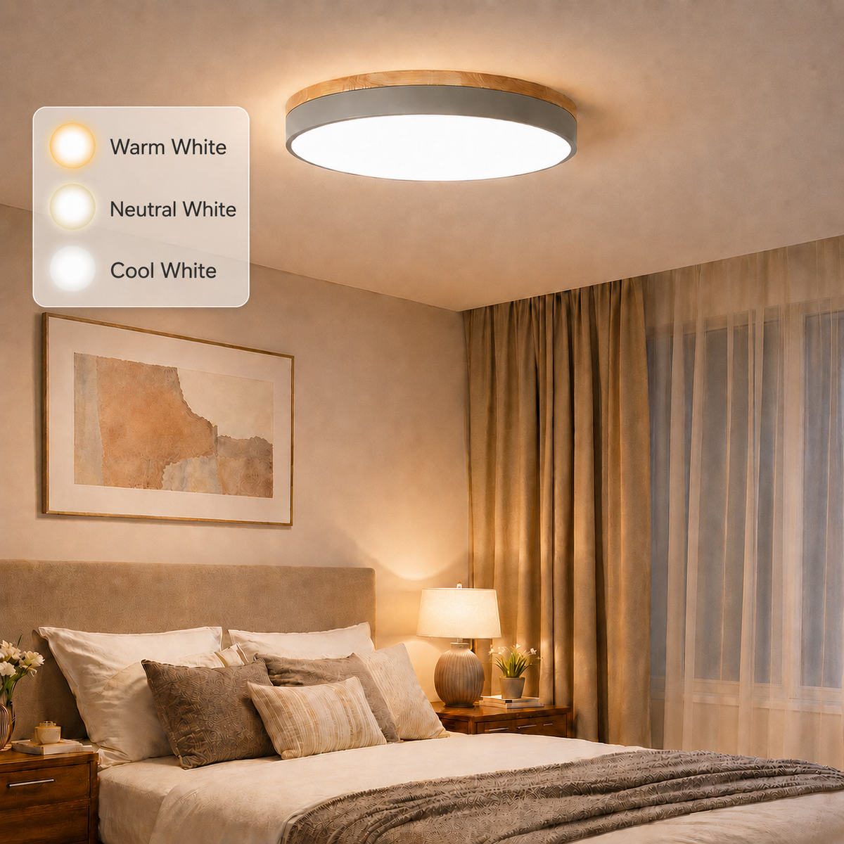 Wooden Round Shape Flush Ceiling Lights For Living Room