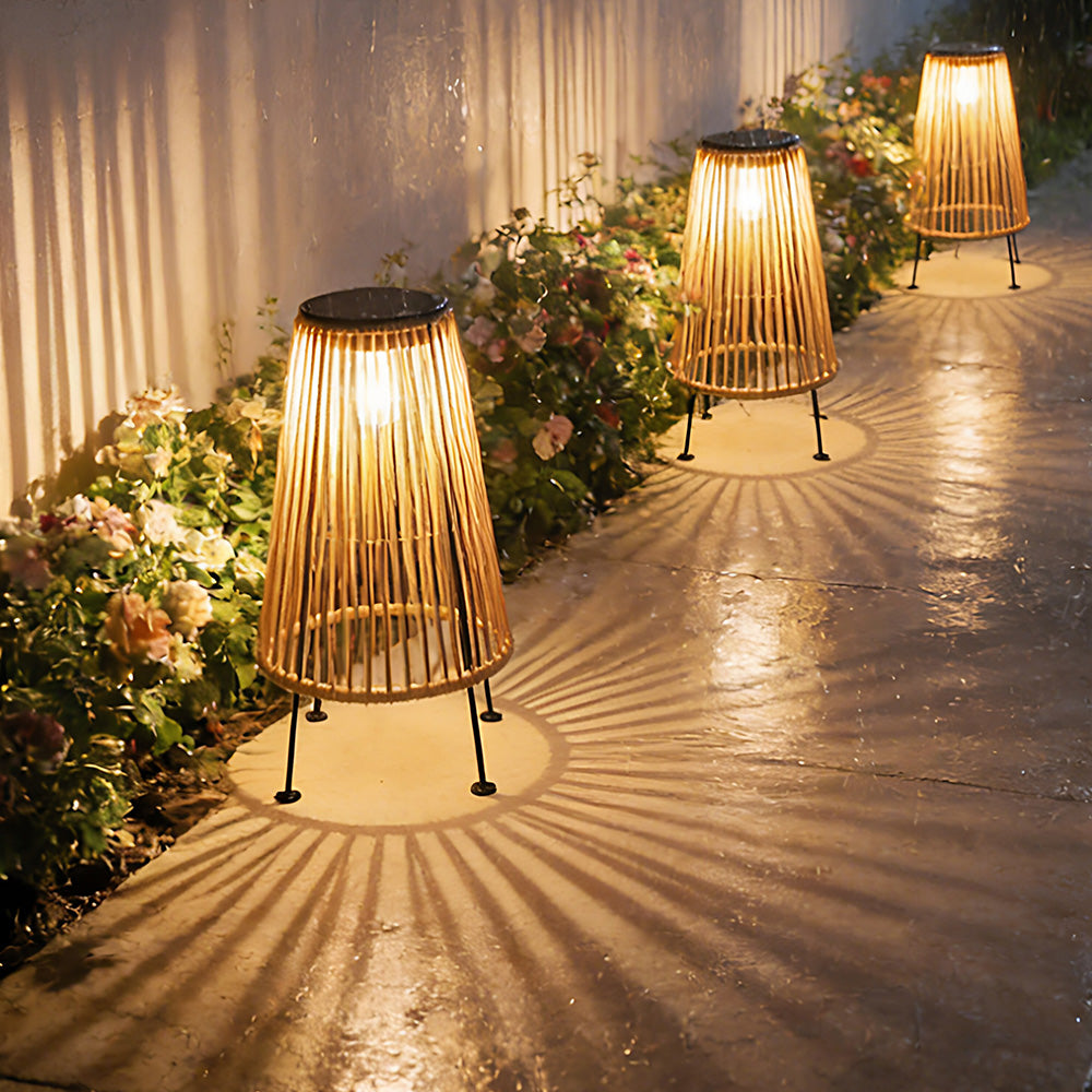 Outdoor Waterproof Solar Rattan Floor Lamps for Patio Garden Porch