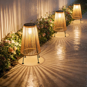 Outdoor Waterproof Solar Rattan Floor Lamps for Patio Garden Porch