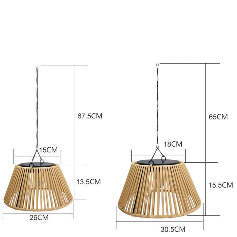 Waterproof Outdoor Solar Woven Rattan Pendant Lights for Porch Garden