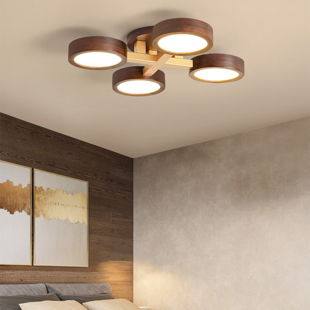 Modern Iron Wood LED Bedroom Ceiling Light