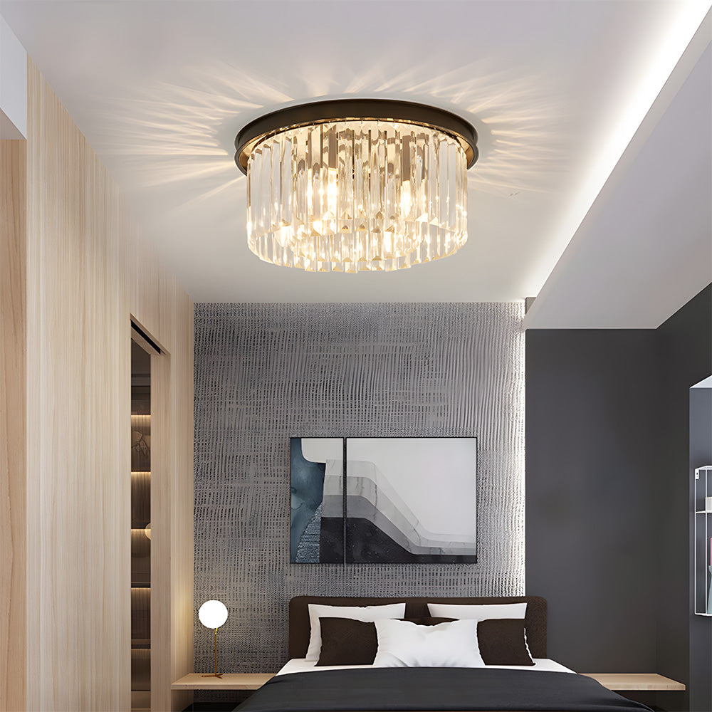 Modern Round Crystal Flush Mount Ceiling Light for Bedroom