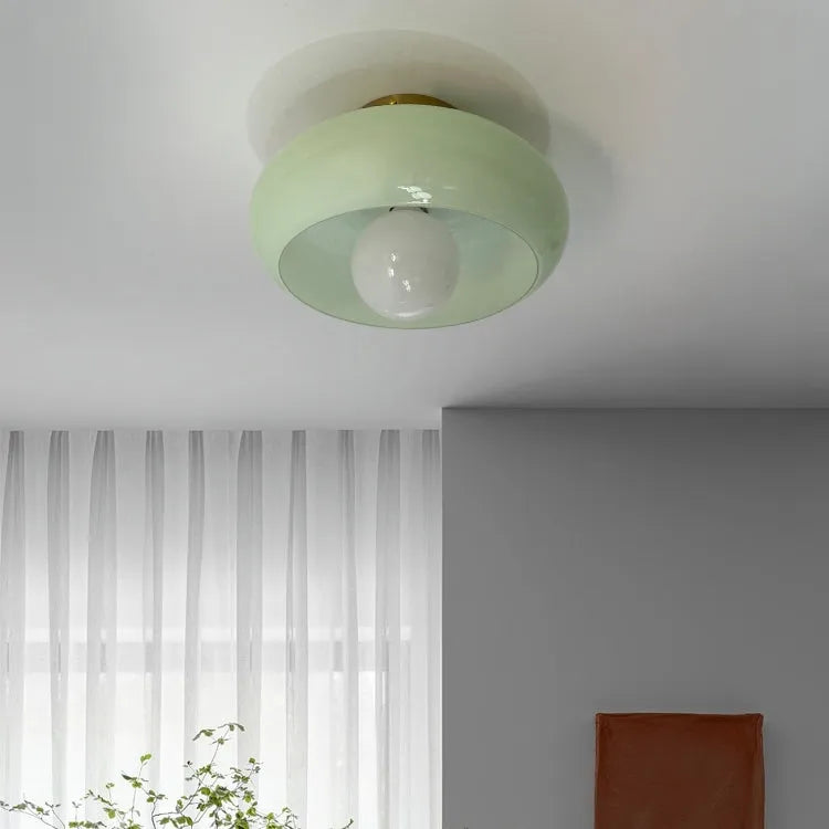 Retro Round Glass Living Room Semi Flush Ceiling Lights