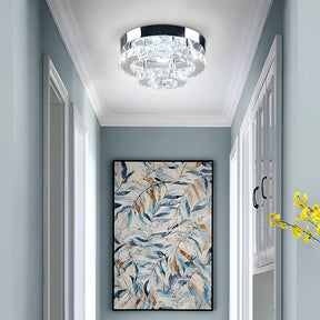 2 Layers Round LED Crystal Silver Ceiling Light for Hallway Kitchen