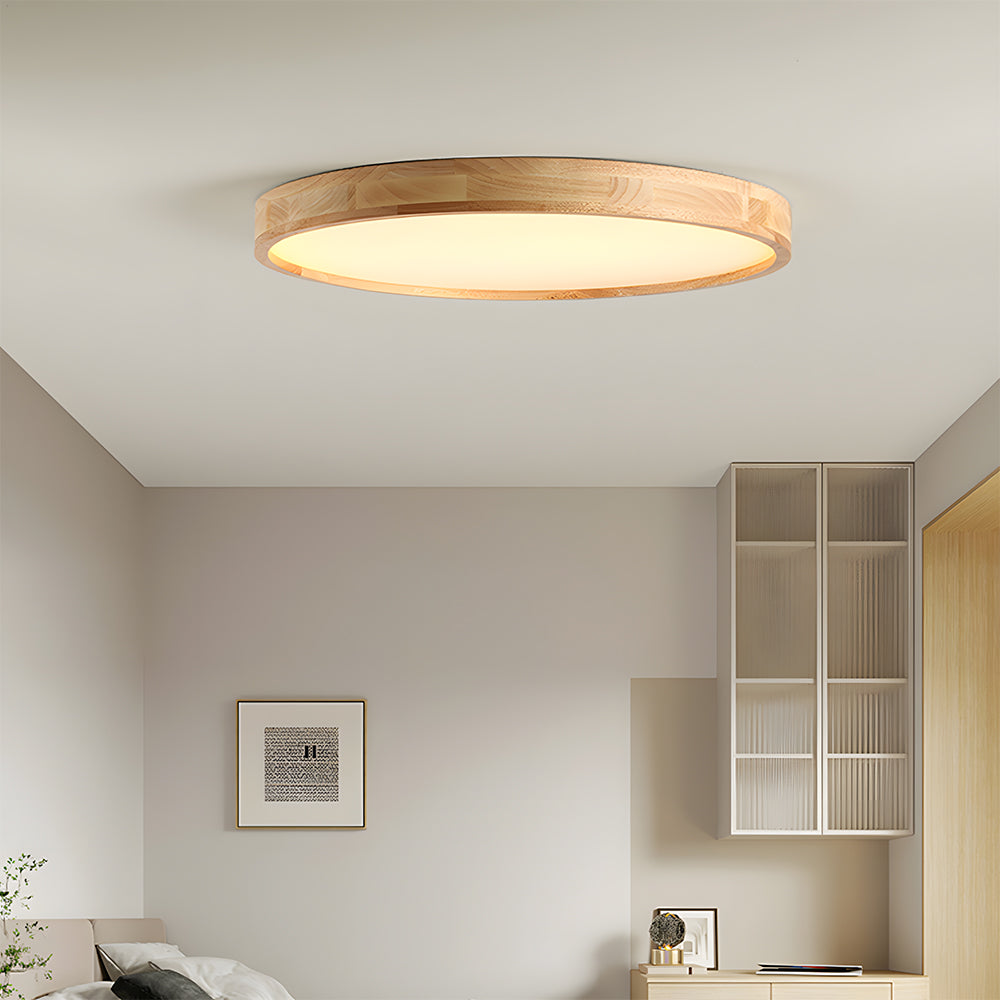 Modern Wood Flush LED Ceiling Lights Round Shape
