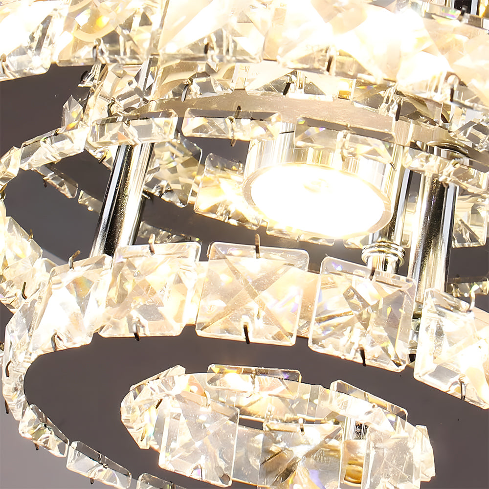 2 Layers Round LED Crystal Silver Ceiling Light for Hallway Kitchen