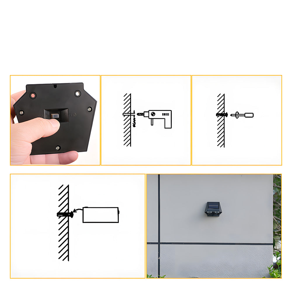 Minimalist Black IP65 Weatherproof Solar Powered Exterior Wall Lights, Dusk-to-Dawn