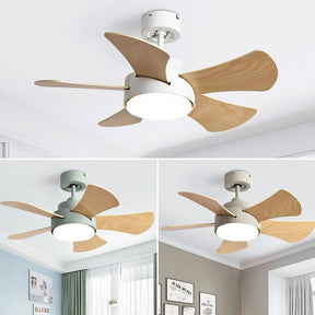 Contemporary Wood Semi-Flush Ceiling Fan With Lighting