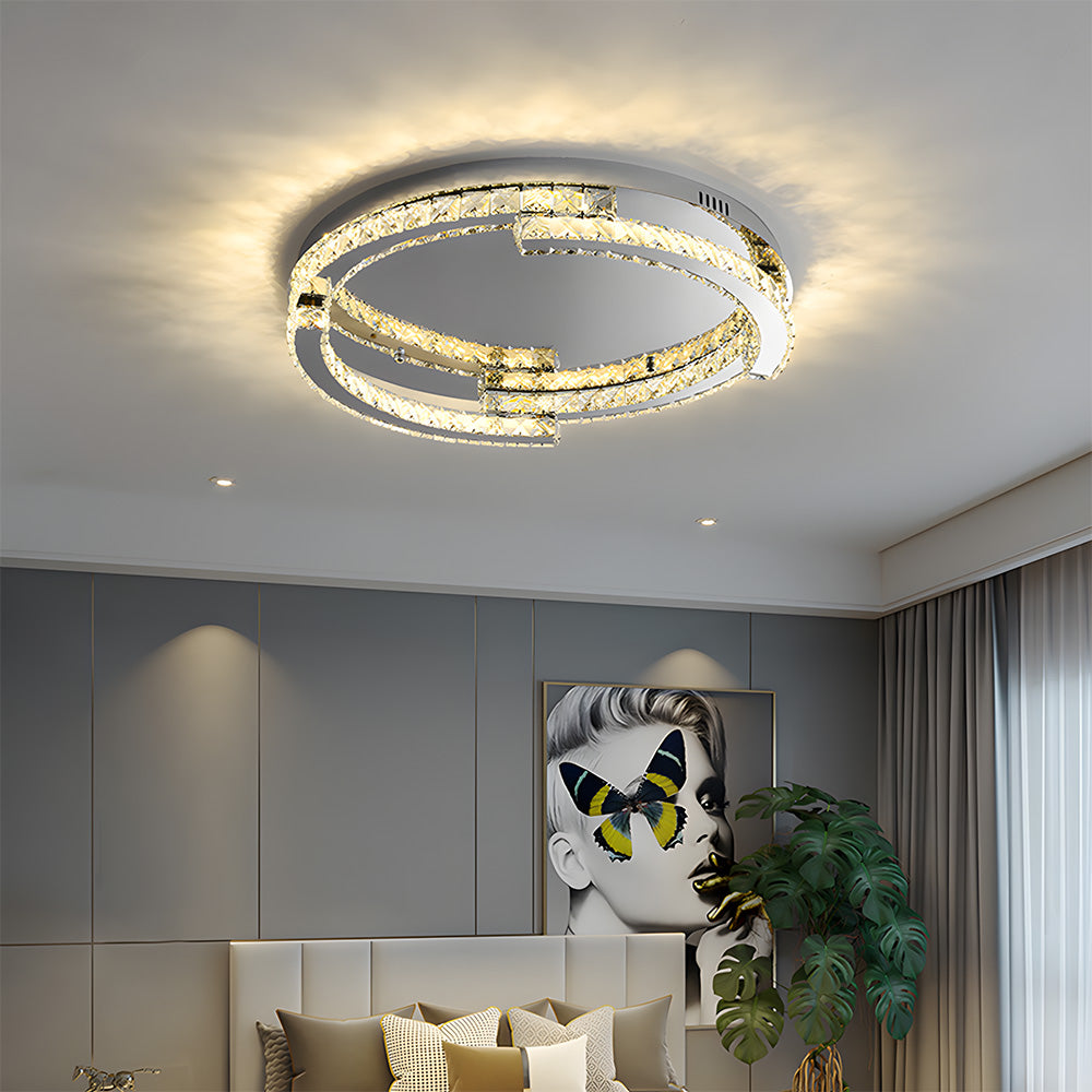 Luxury Stainless Steel Crystal Ceiling Lights LED Flush Mount Light