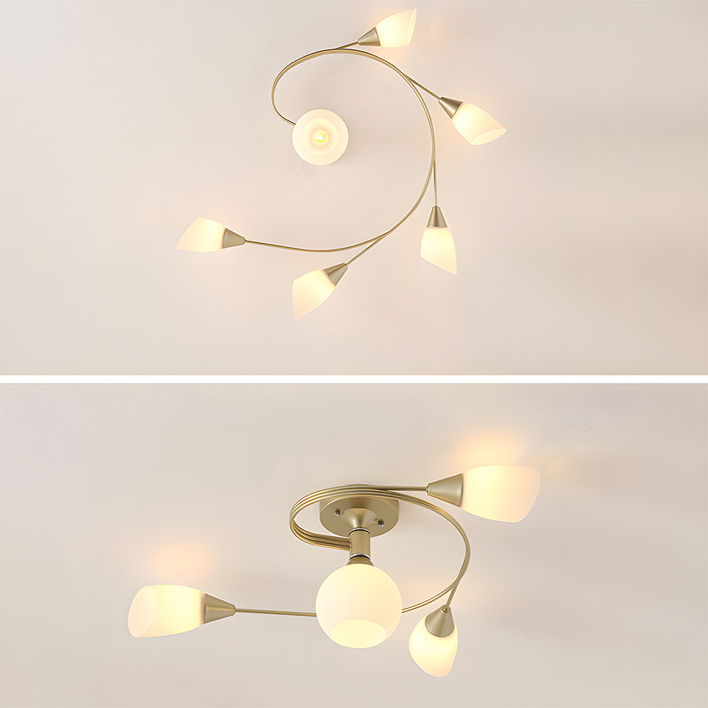 Modern Creative Ceiling Light Semi Flush Mount with White Glass Shade