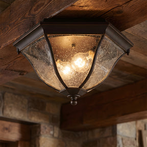 Octagonal Black Aluminum Seeded Glass Flush Mount Ceiling Light for Patio