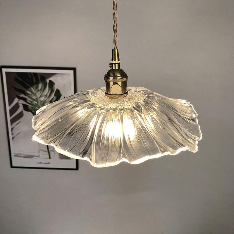 Retro Flower Shape Glass Pendant Light For Dining Room