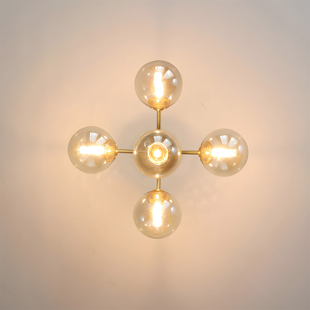 Amber Copper Glass Bubble Sputnik Pendant Light for Bedroom