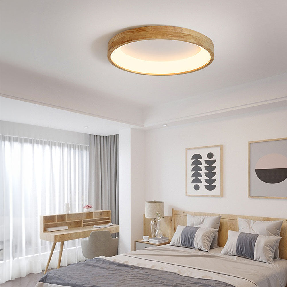 Disc Wood Minimalist LED Ceiling Light For Bedroom