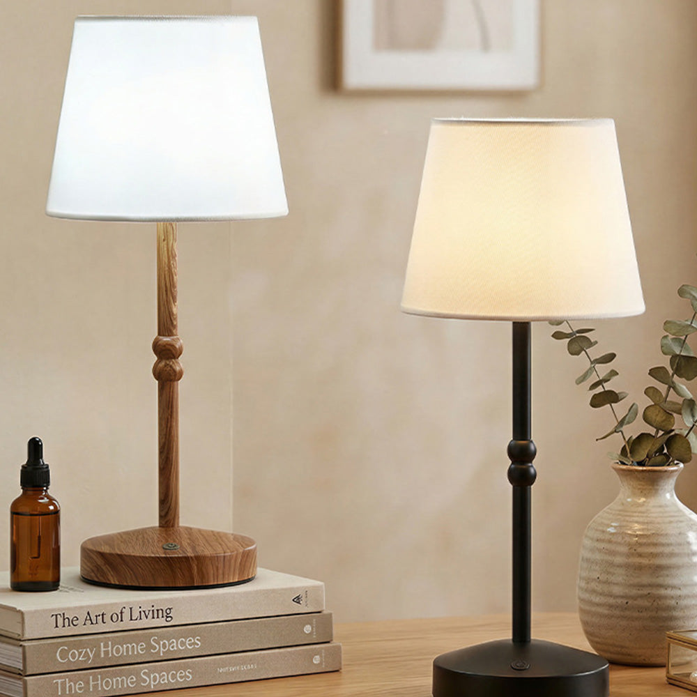 Nordic Vintage Fabric Rechargeable Dimmable Touch Table Lamp for Bedroom