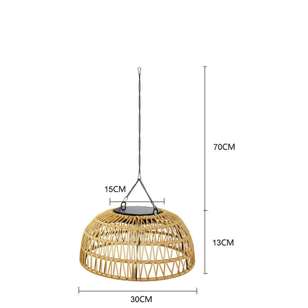 Outdoor Solar Dome Rattan Pendent Lights for Patio Garden Porch