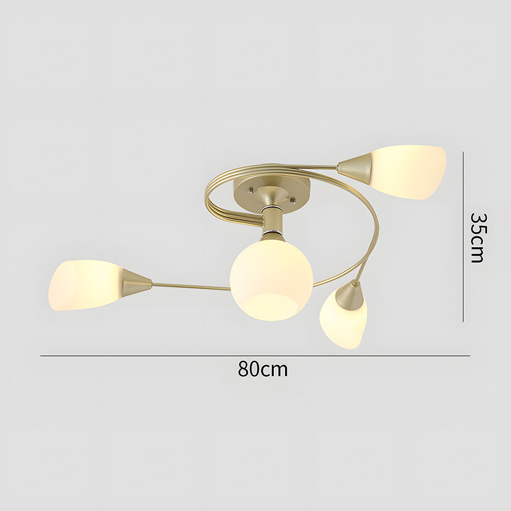 Modern Creative Ceiling Light Semi Flush Mount with White Glass Shade