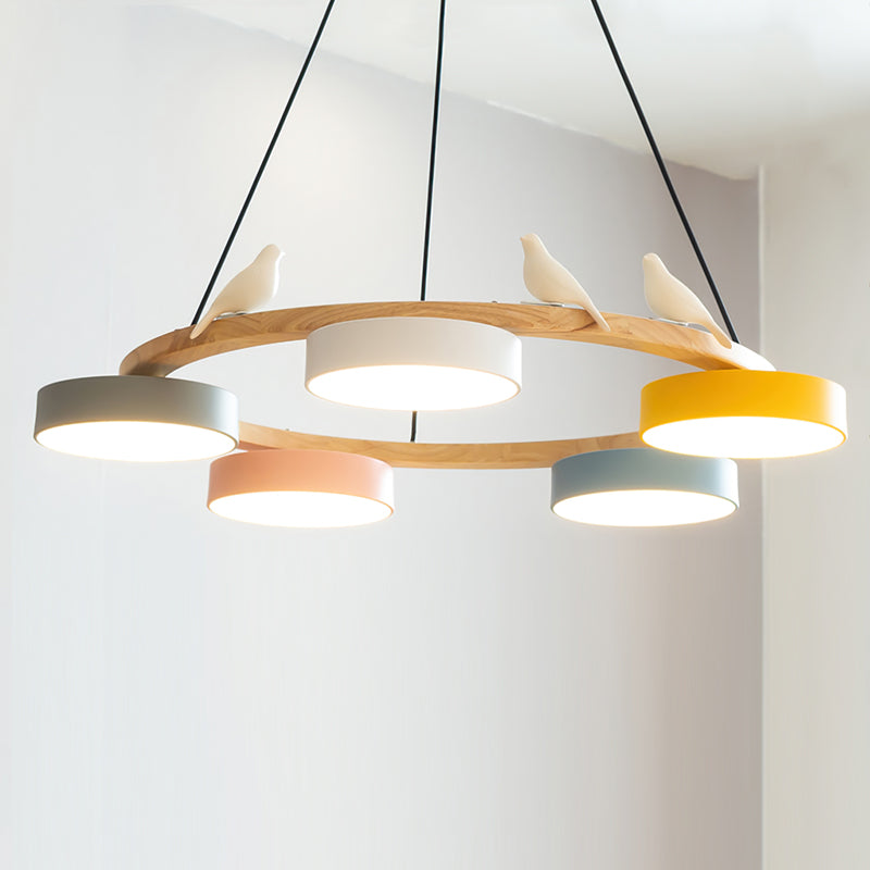 Modern Wood Bird Pendant Lights Creative LED Chandelier for Living Room, Dinning Area