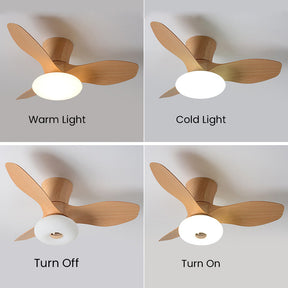 Natural Wood Simple Stylish Ceiling Fan With LED Light