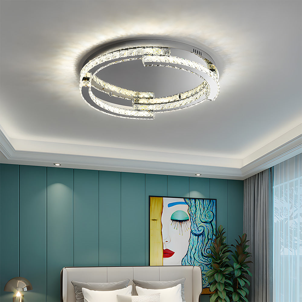 Luxury Stainless Steel Crystal Ceiling Lights LED Flush Mount Light