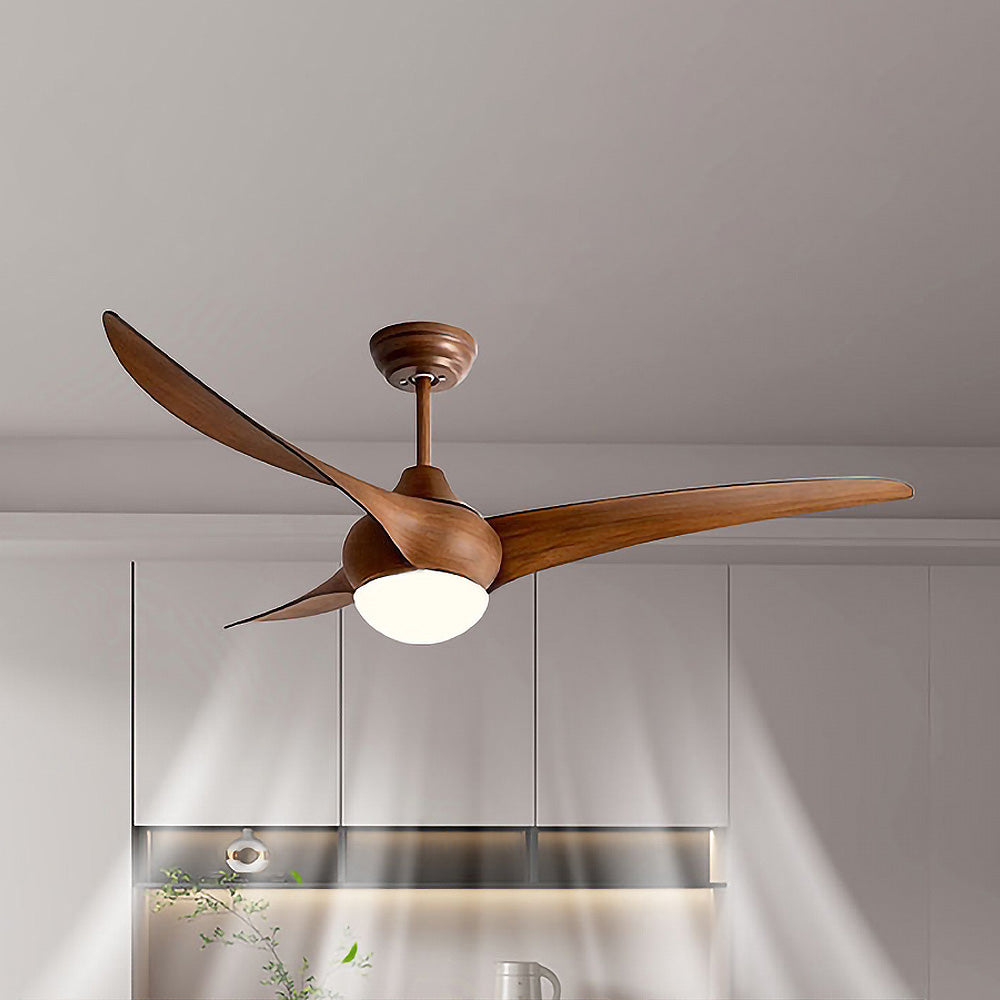 Wood Simple Flush Ceiling Fan With LED Light And Remote