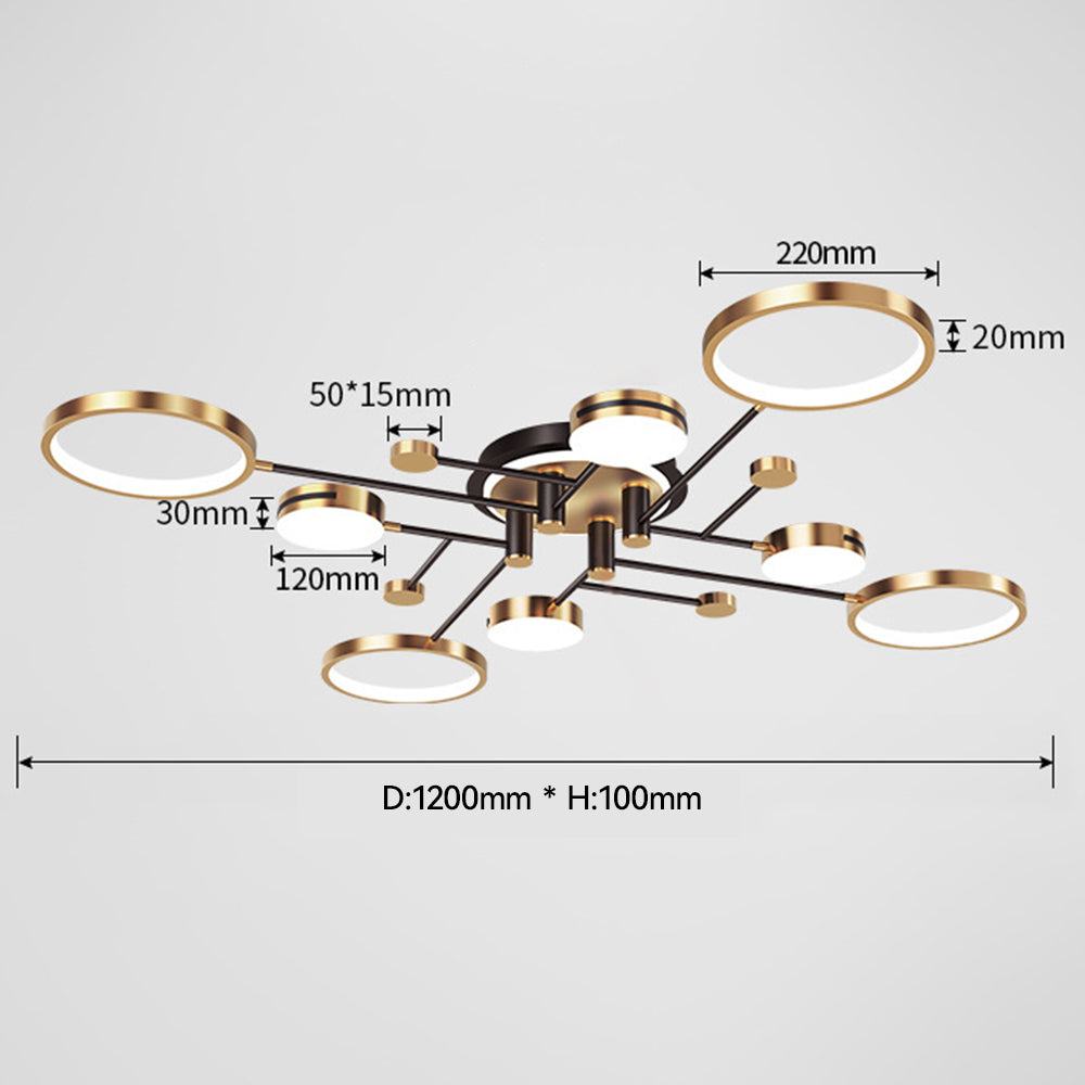 Circles Creative LED Gold Living Room Ceiling Light