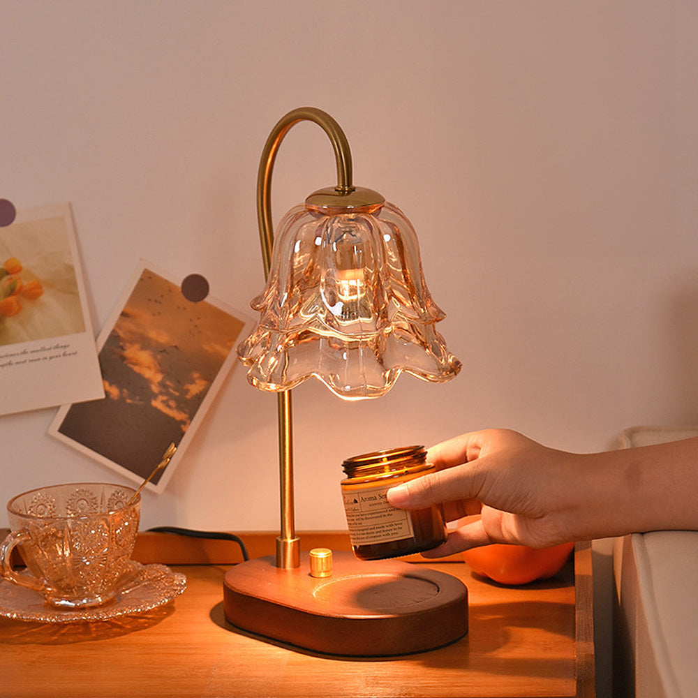 Vintage Glass Flower Shape Wood Warming Warming Candle Lamp