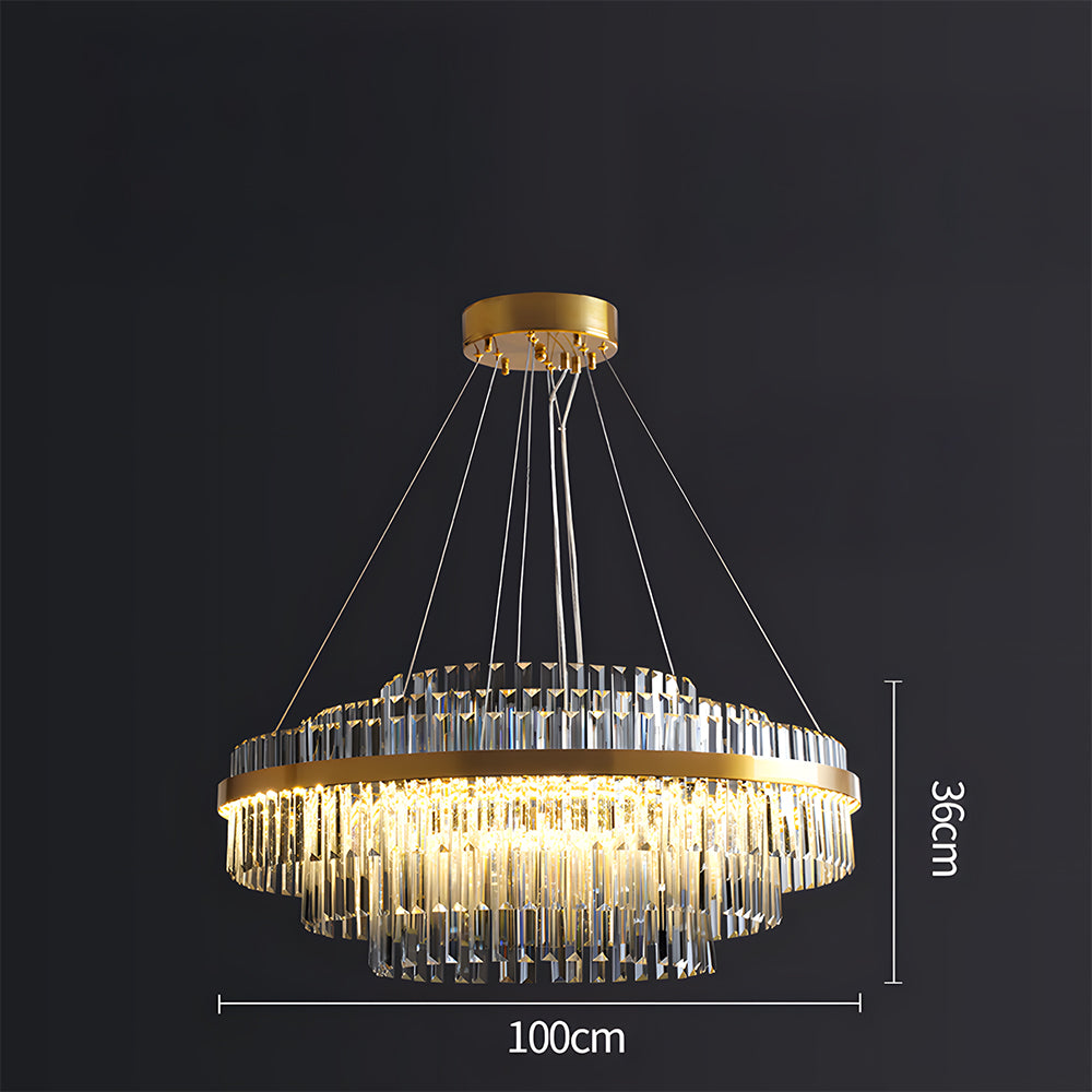 Modern Tiered Crystal LED Chandelier Luxury Hanging Lamp for Living Room Dining Room