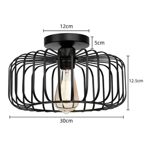 Industrial Black Semi Flush Ceiling Light Fixture, Metal Cage Lampshade Ceiling Hall Lighting