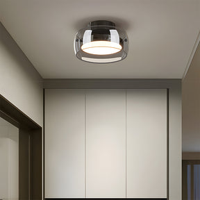 Vintage Retro Glass Flush LED Ceiling Light in Black, D20cm