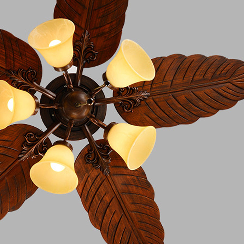 Brown Vintage Wood Flower Shape Ceiling Fan With Lighting