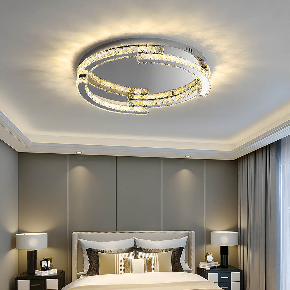 Luxury Stainless Steel Crystal Ceiling Lights LED Flush Mount Light
