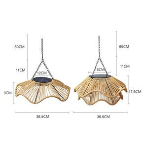 Outdoor Solar Wavy Woven Rattan Pendant Light for Patio Garden Gazebo