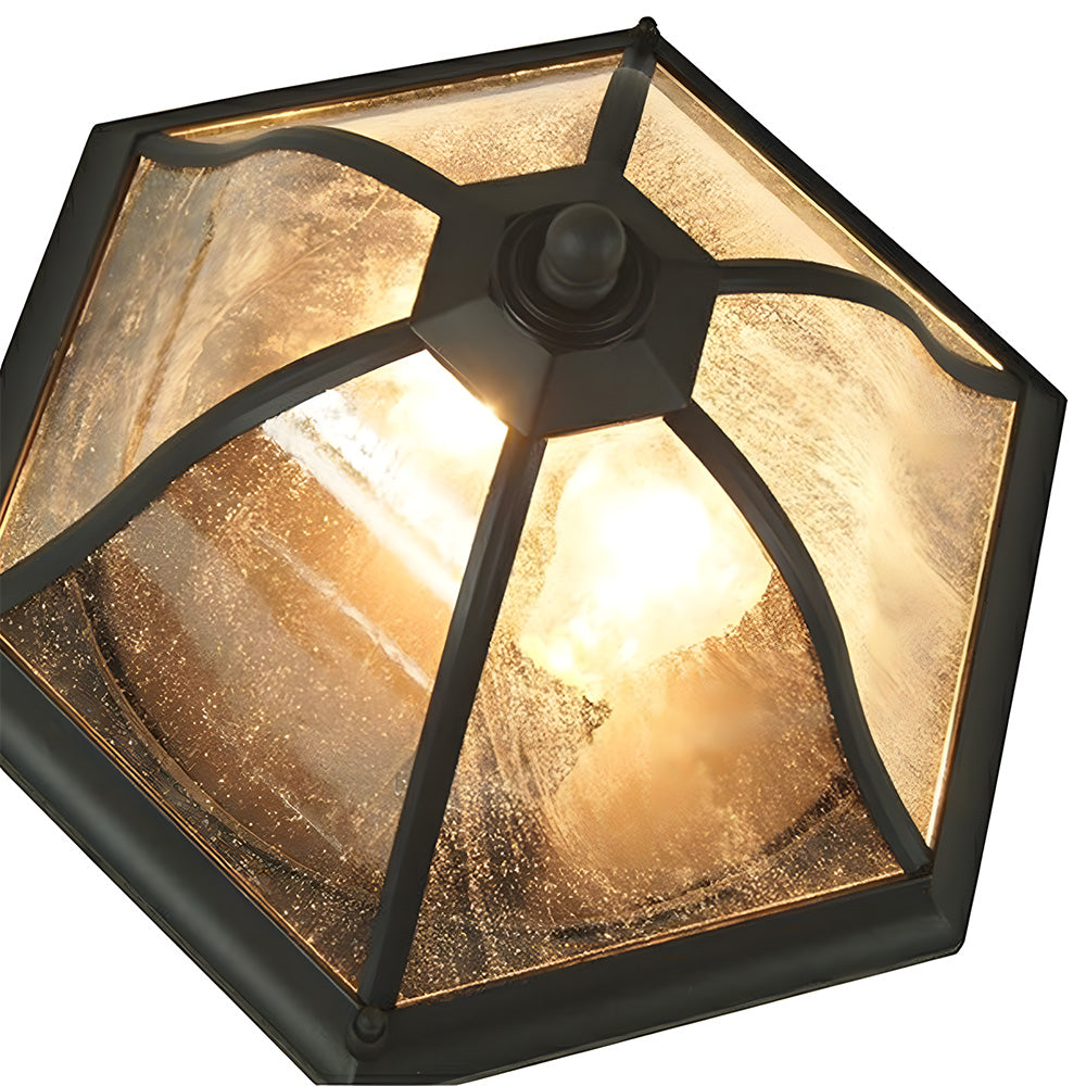 Octagonal Black Aluminum Seeded Glass Flush Mount Ceiling Light for Patio