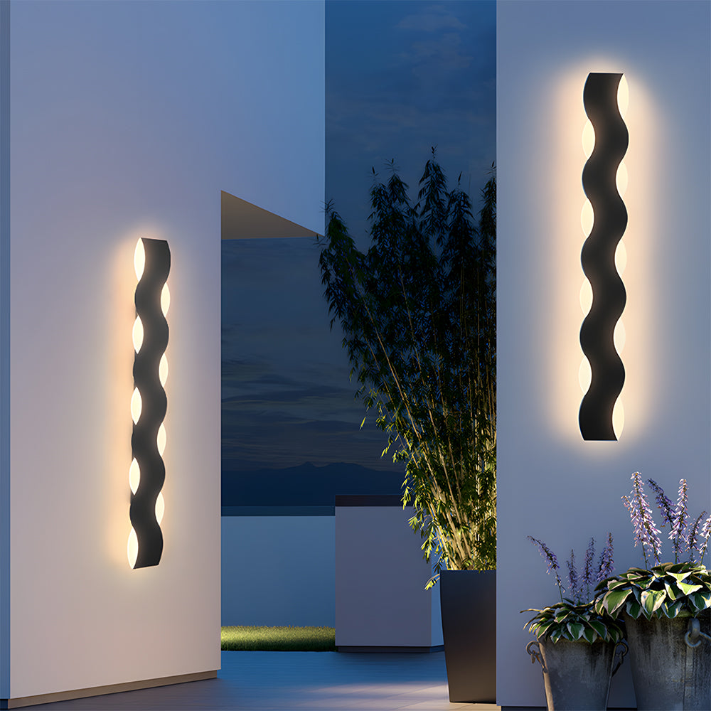 Modern Wave LED Outdoor Wall Lamp Waterproof exterior wall lights in Black for Garden Courtyard
