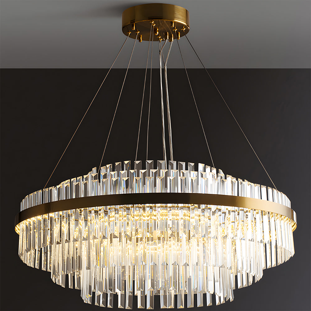 Modern Tiered Crystal LED Chandelier Luxury Hanging Lamp for Living Room Dining Room
