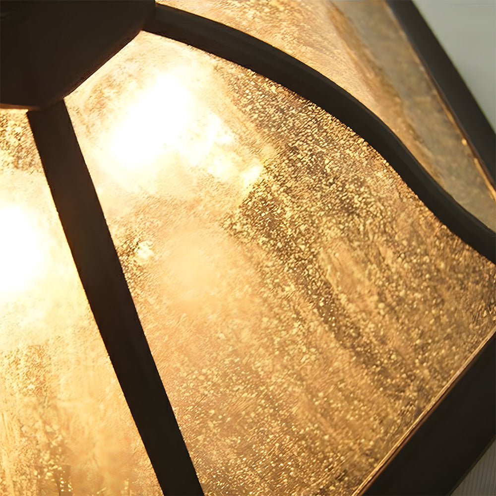 Octagonal Black Aluminum Seeded Glass Flush Mount Ceiling Light for Patio