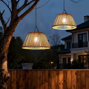 Waterproof Outdoor Solar Woven Rattan Pendant Lights for Porch Garden