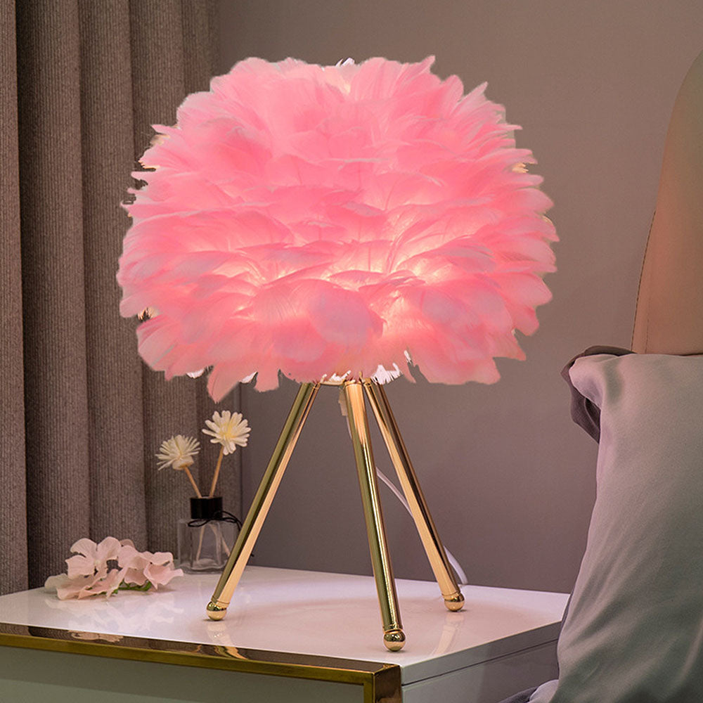 Creative Feather Bedroom White Table Lamps