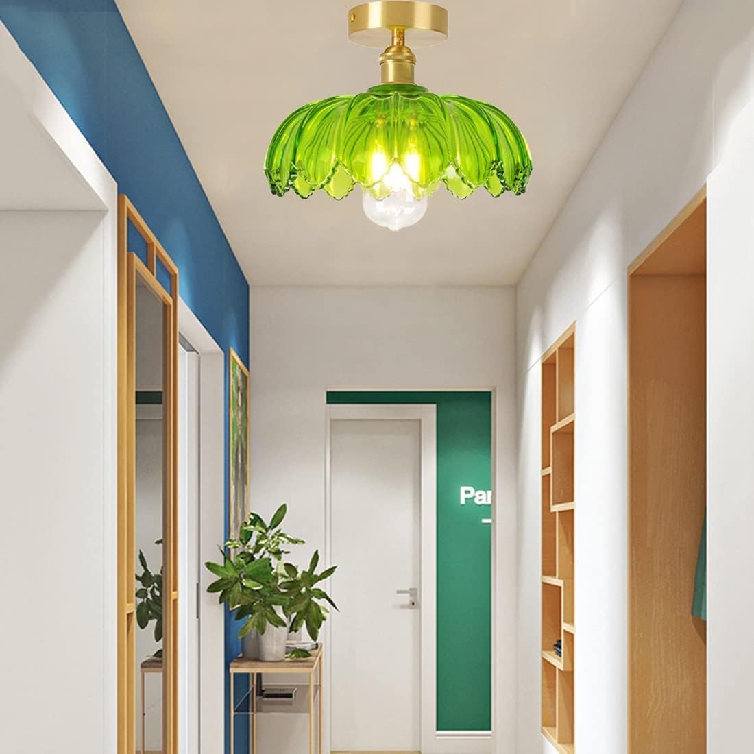 Minimalist Green Glass Semi-Flush Ceiling Light