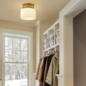 Minimalist Brass White Semi-Flush Ceiling Light