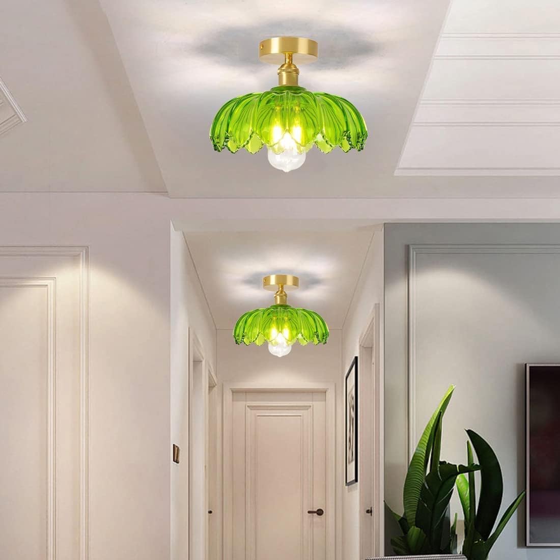 Minimalist Green Glass Semi-Flush Ceiling Light