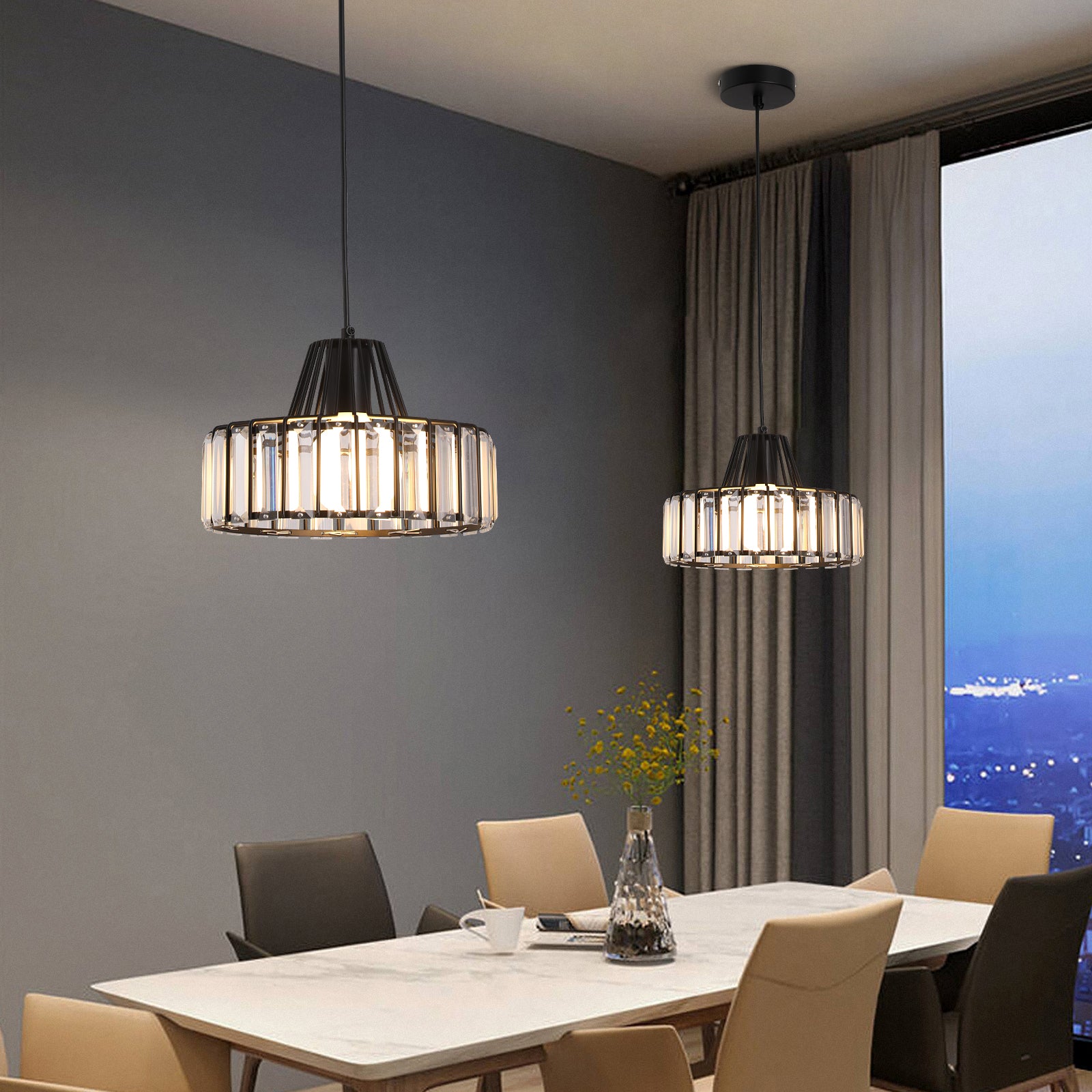 Modern Black Crystal Pendant Light