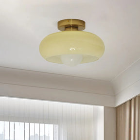 Retro Round Glass Living Room Semi Flush Ceiling Lights