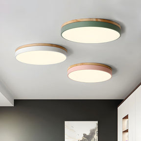 Wooden Round Shape Flush Ceiling Lights For Living Room