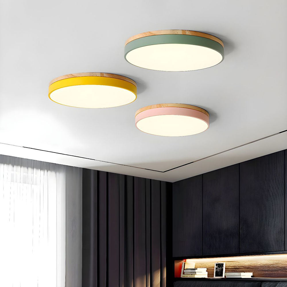 Wooden Round Shape Flush Ceiling Lights For Living Room