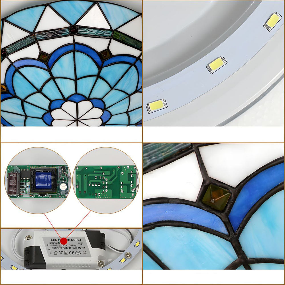 Vintage Stained Glass Flush Mount Ceiling Fixture