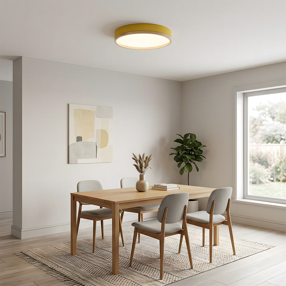 Contemporary Round Flush Mount Wooden Acrylic LED Ceiling Lights for Dining Room